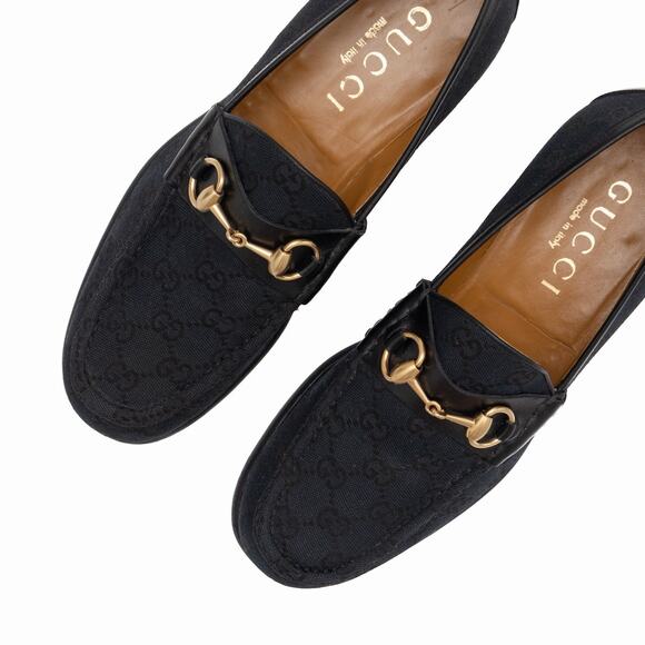 VTG GUCCI Tom Ford Era Black Canvas Monogram Horsebit Loafers EU 41 US 8 D main image 14